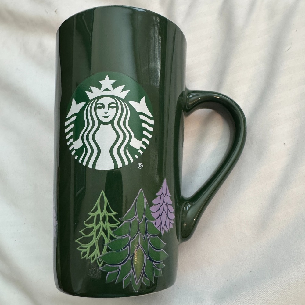 Starbucks Coffee Holiday Mug Green &‎ Purple Tall Handle 16 oz 2020 Edition